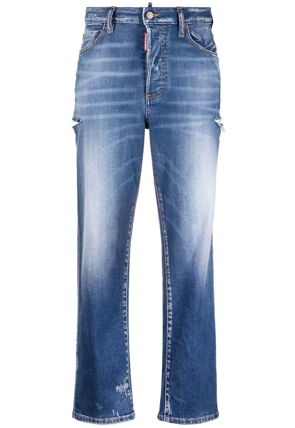 Dsquared2 straight-jeans med slitning - Blå
