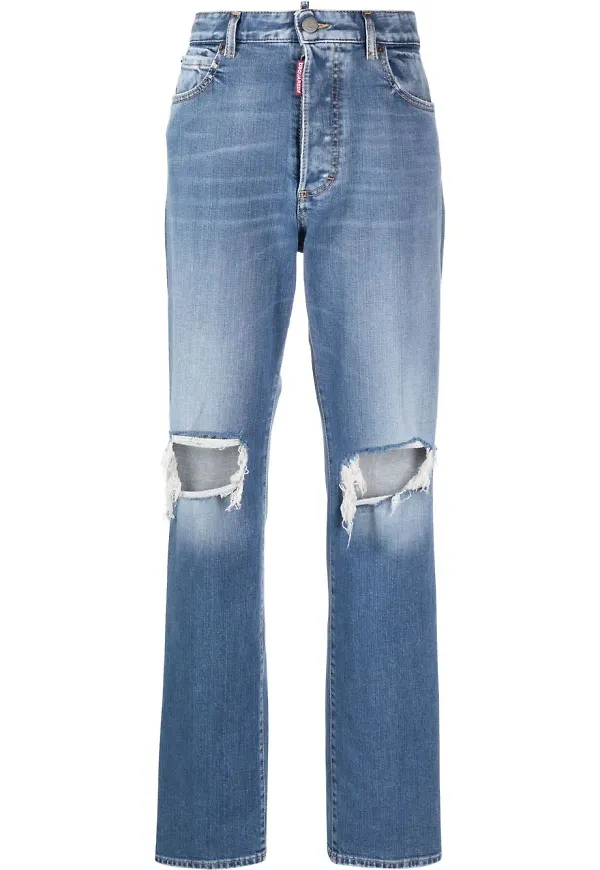 Dsquared2 straight-jeans med slitning - Blå
