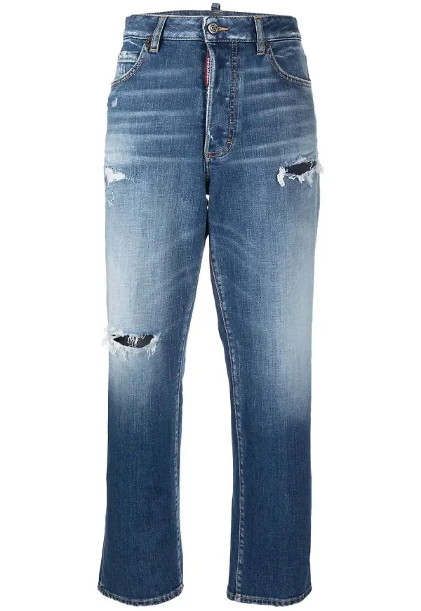 Dsquared2 straight-jeans med slitning - Blå