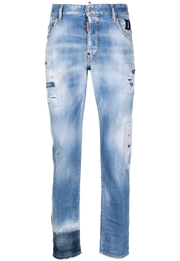 Dsquared2 straight-jeans med slitning - Blå