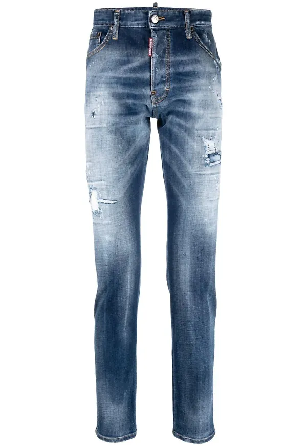 Dsquared2 straight-jeans med slitning - Blå