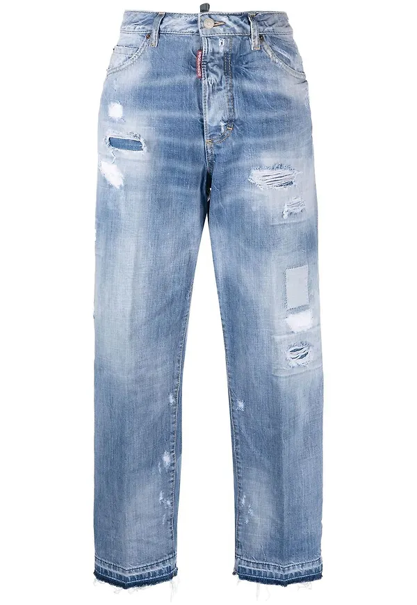 Dsquared2 straight-jeans med slitning - Blå