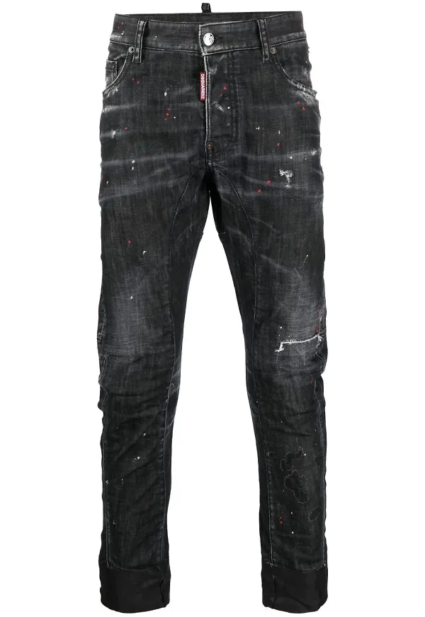 Dsquared2 straight-jeans med slitning - Svart
