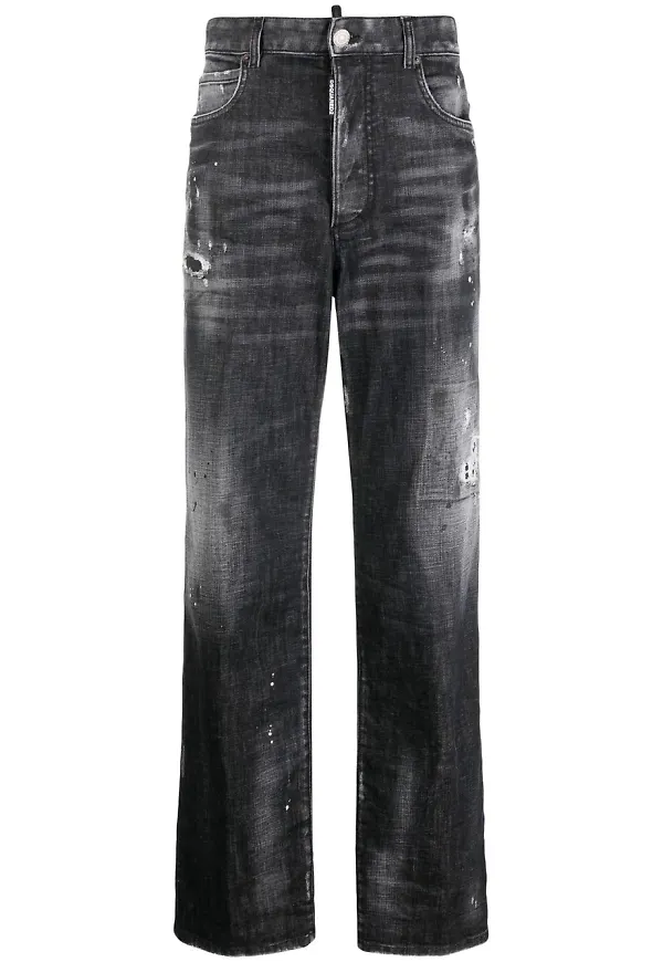 Dsquared2 straight-jeans med slitning - Svart