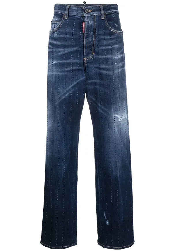 Dsquared2 straight-jeans med utsmyckning - Blå