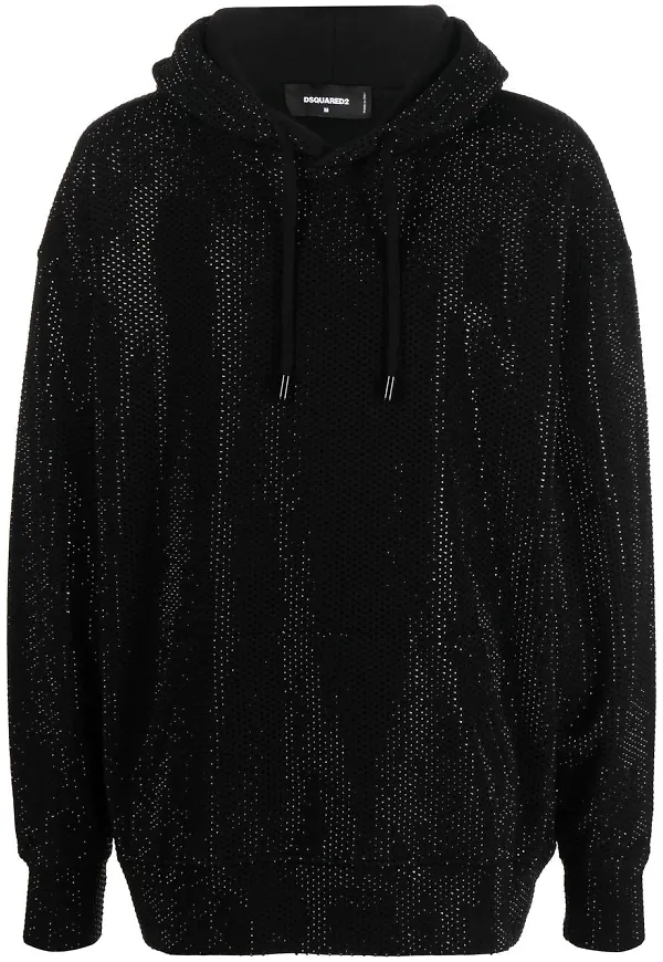 Dsquared2 strassprydd hoodie med dragsko - Svart