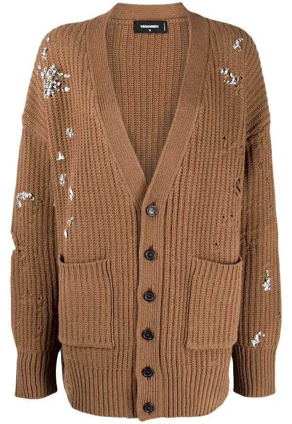 Dsquared2 strassprydd kofta med sliten effekt - Brun