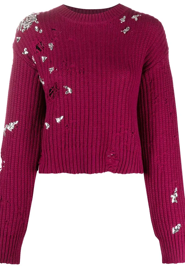 Dsquared2 strassprydd tröja med sliten effekt - Röd