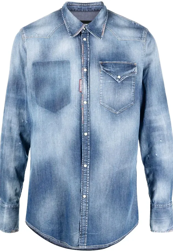 Dsquared2 syratvättad jeansskjorta - Blå