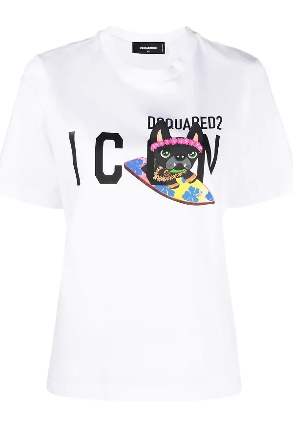 Dsquared2 t-shirt med kattryck - Vit