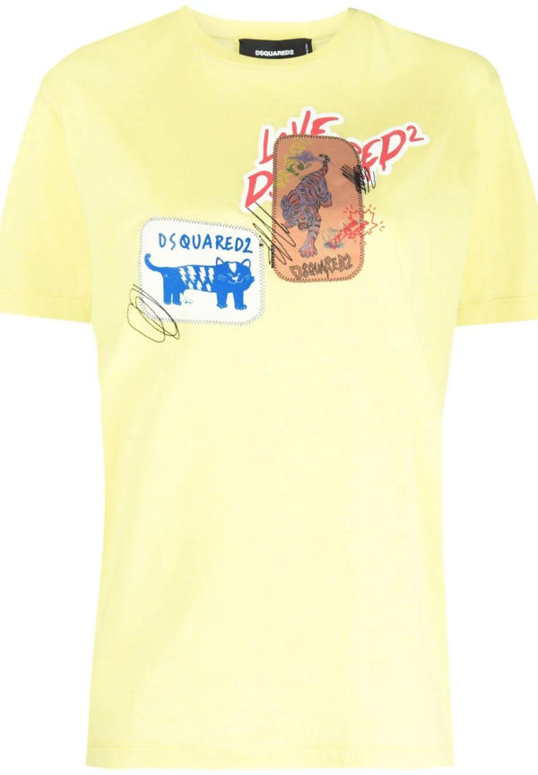Dsquared2 t-shirt med lappdetalj - Gul