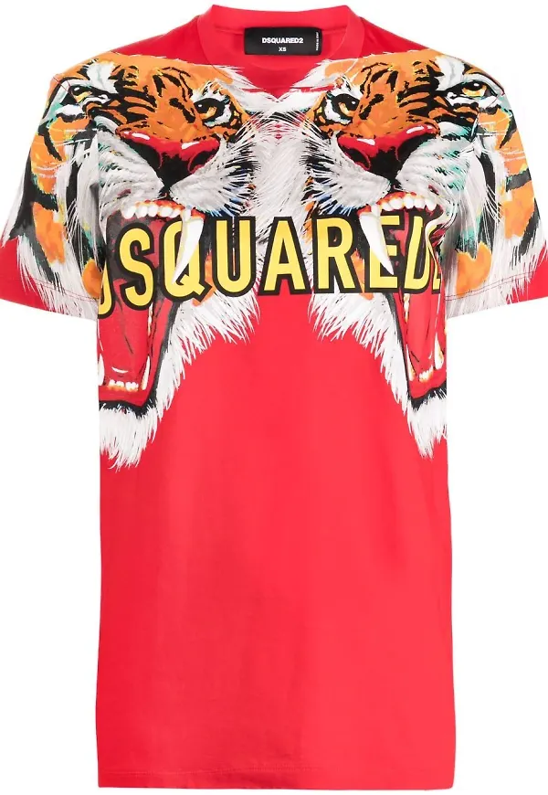 Dsquared2 t-shirt med tigertryck - Röd