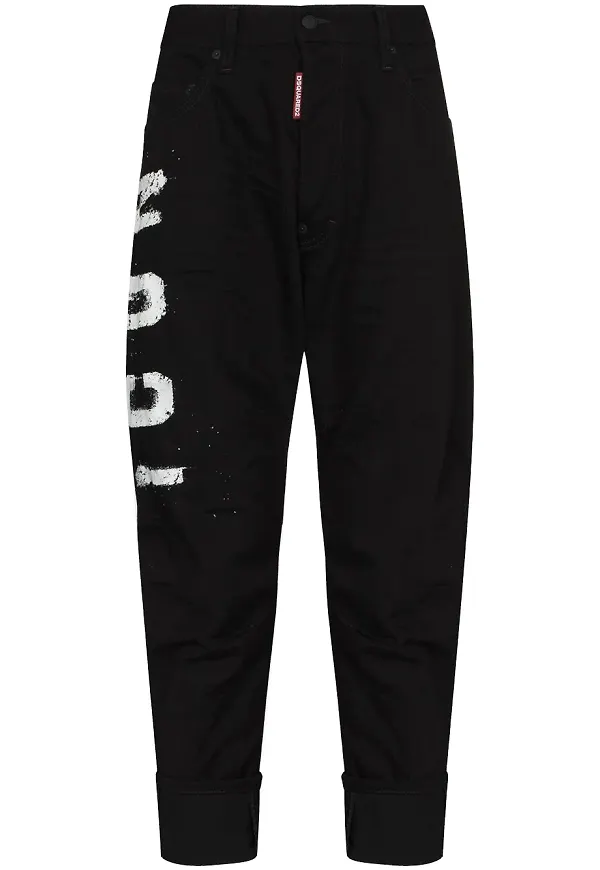 Dsquared2 Tapered-jeans med ikoniskt tryck - Svart
