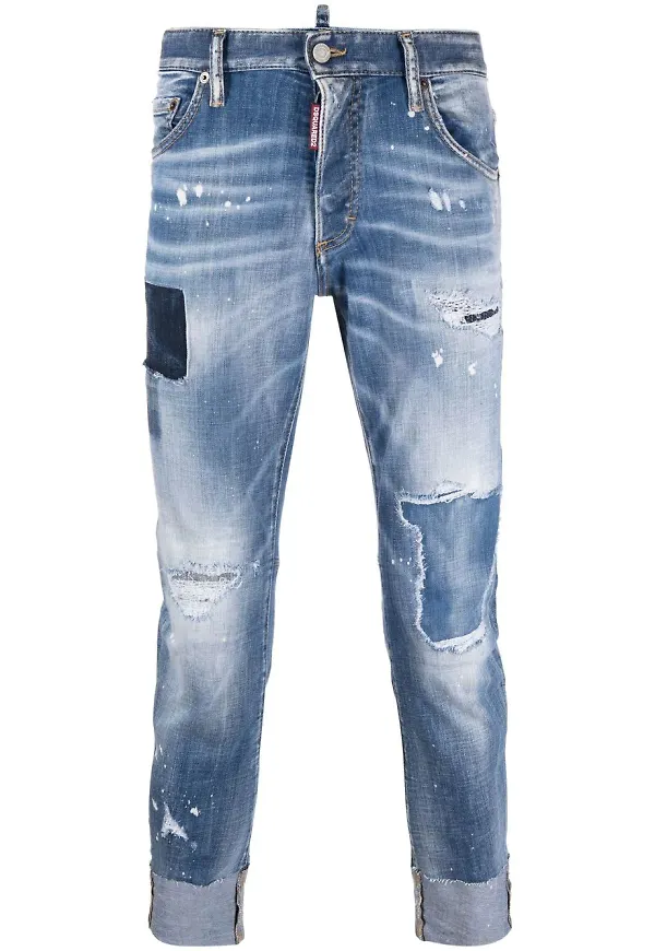 Dsquared2 tapered-jeans med sliten effekt - Blå