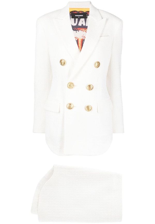 Dsquared2 tight dubbelknäppt kostym - Vit