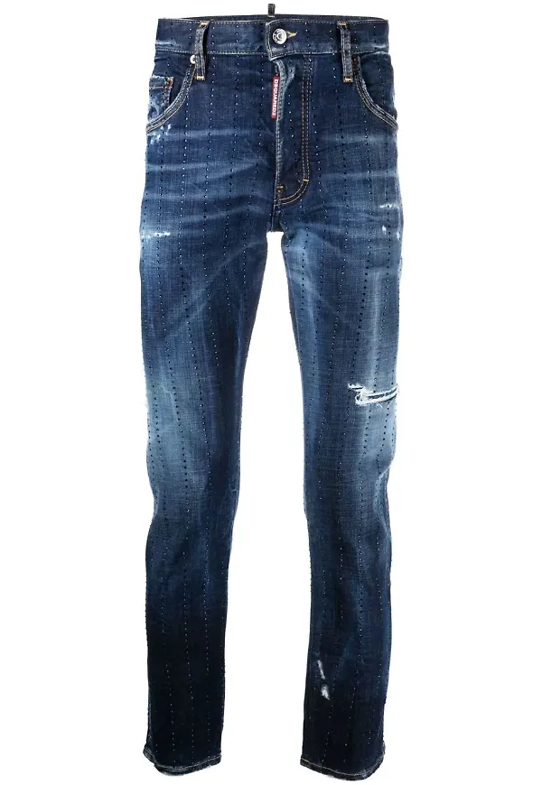 Dsquared2 utsmyckade jeans med slitning - Blå
