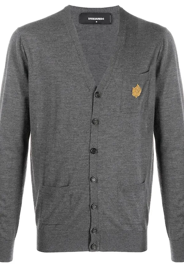 Dsquared2 v-ringad cardigan med lövapplikation - Grå