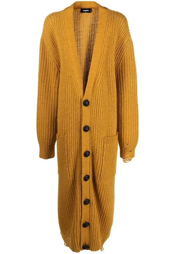Dsquared2 v-ringad ribbstickad kofta - Gul