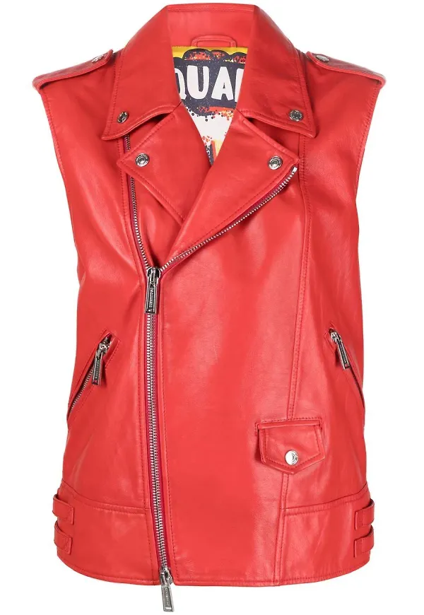 Dsquared2 ärmlös bikerjacka i läder - Röd