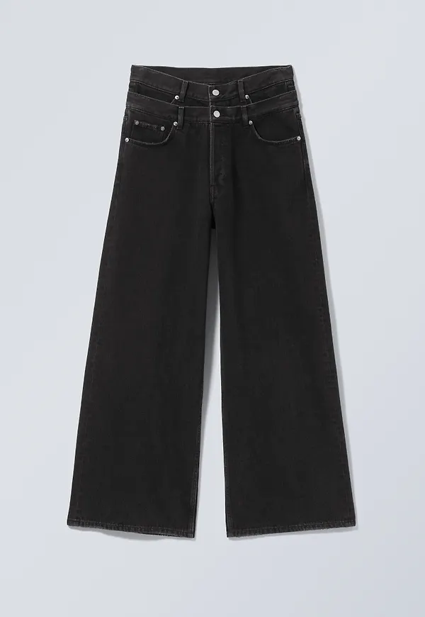 Dual High Waisted Loose Wide Leg Jeans