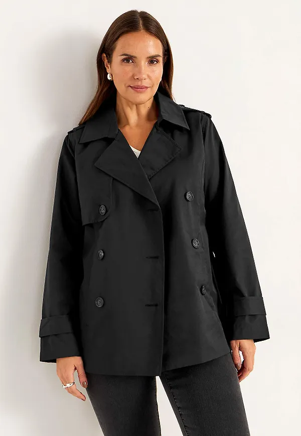Dubbelknäppt, kort trenchcoat