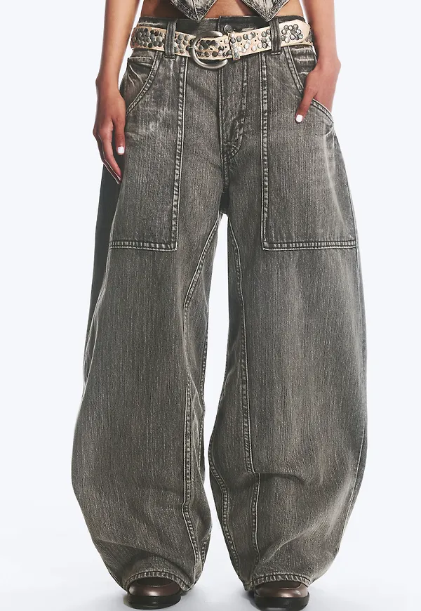 Dunno Unisex Low Rise Loose Barrel Jeans