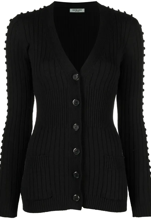 Durazzi Milano v-ringad ribbad kofta - Svart