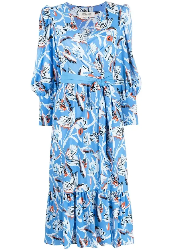 DVF Diane von Furstenberg blommig midiklänning - Blå