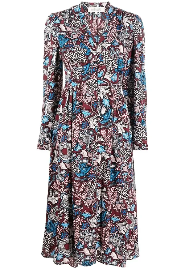 DVF Diane von Furstenberg blommig midiklänning - Röd
