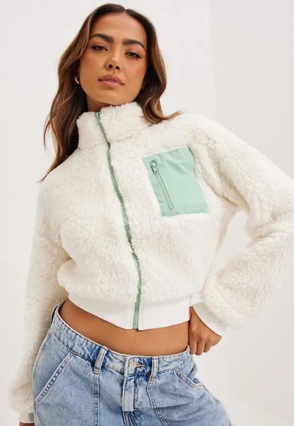 NLY Trend Pocket Teddy Jacket Faux Fur Vit