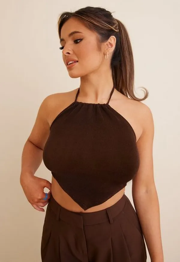 NLY One Triangle Halter Glitter Top Crop tops