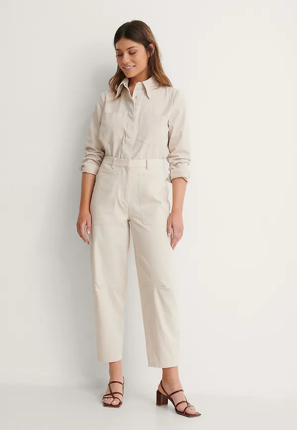 NA-KD Reborn Soft Cotton Cargo Pants - Beige