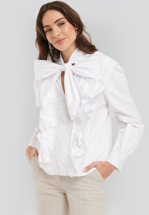 NA-KD Trend Pussy Bow Frill Blouse - White