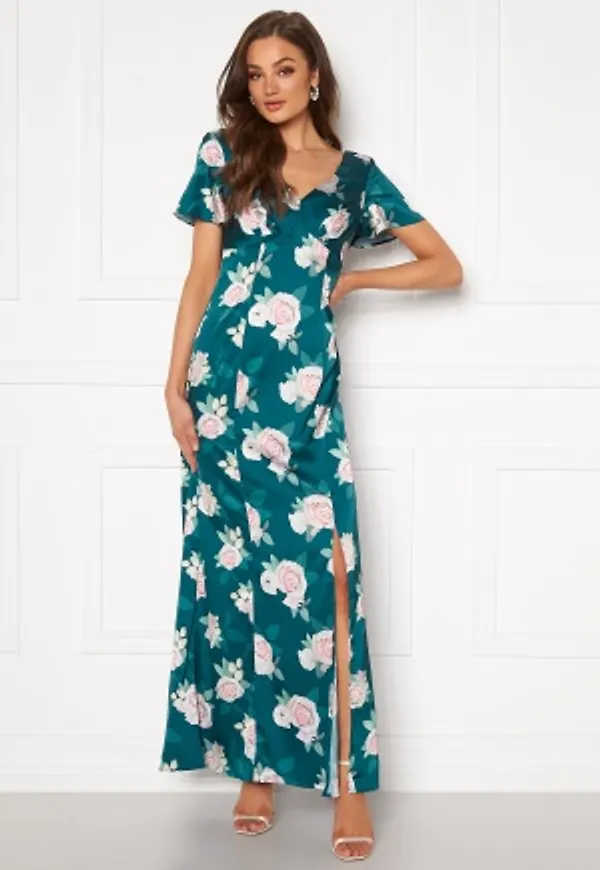 Chi Chi London Meadow Floral Maxi Dress Teal XS (UK8)