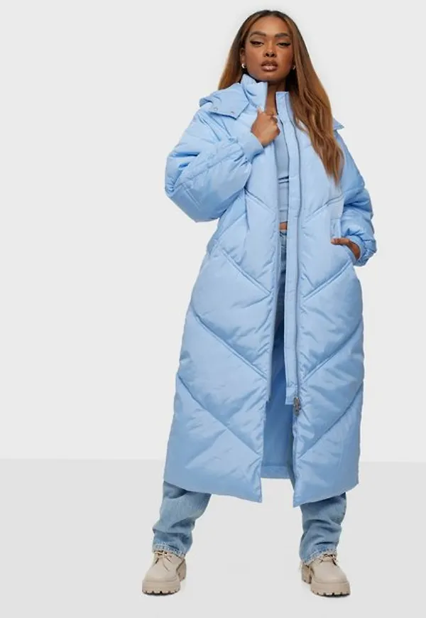 Pieces Pcfelicity Long Puffer Jacket Dunjackor Chambray Blue