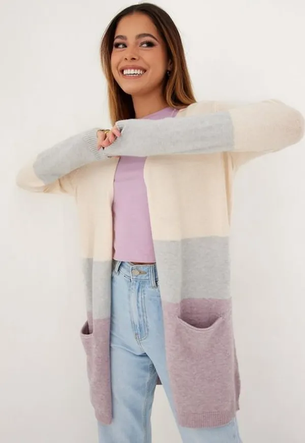 Only Onlqueen L/S Long Cardigan Knt Noos Stickade tröjor Ecru W. Jadelite & Wood Rose Melange