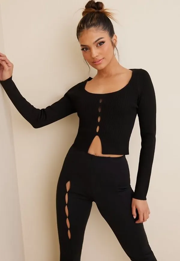 Missguided Scoop Neck Cut Out Detail Top Crop tops Black