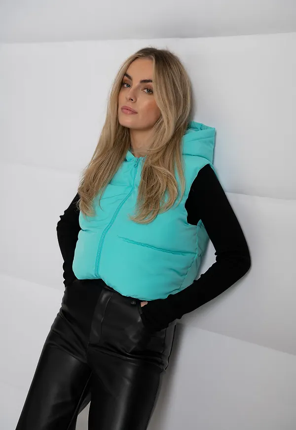 NA-KD Kort vadderad väst - Turquoise