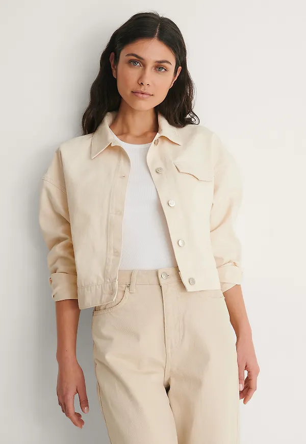 NA-KD Reborn Croppad Denimjacka - Beige