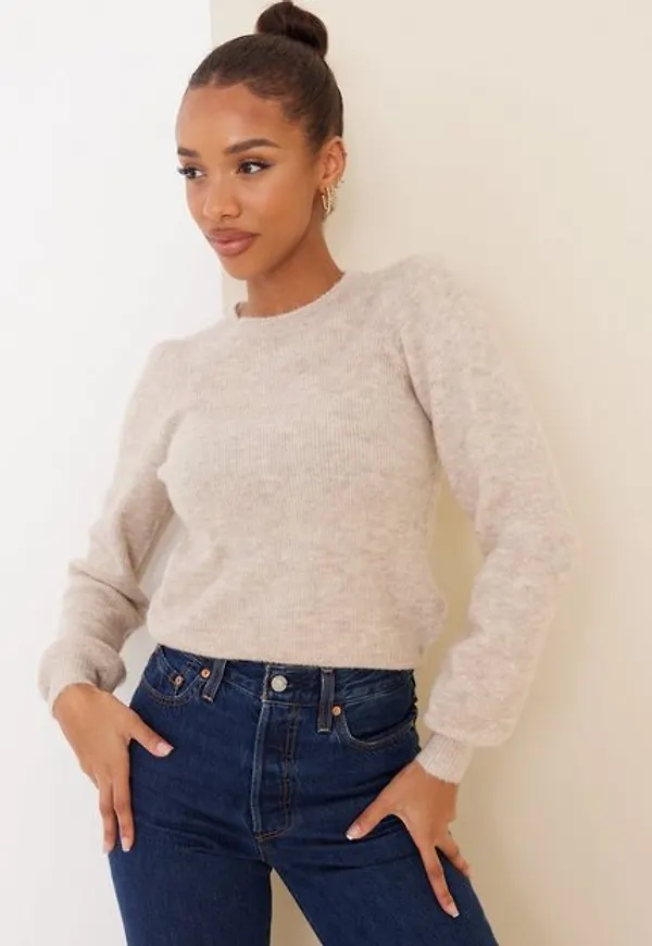 Vero Moda Vmlefile Puff Ls O-Neck Blouse Ga L Stickade tröjor Birch W. Melange