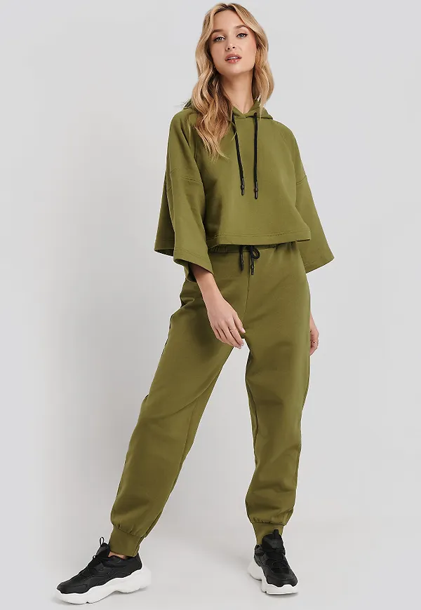 NA-KD Dipped End Drawcord Joggers - Green