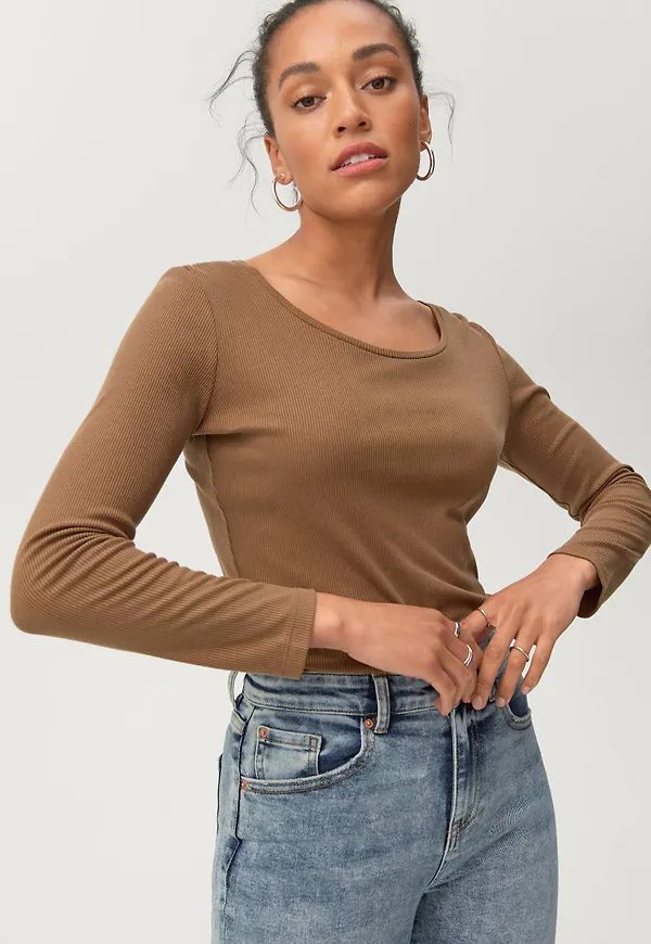 Ellos - Topp Ginnie L/S Rib i lyocell - Brun