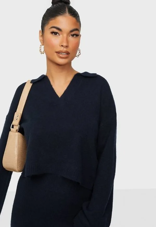 Pieces Pcsasha Ls Cropped Knit D2D Bc Stickade tröjor Navy Blazer