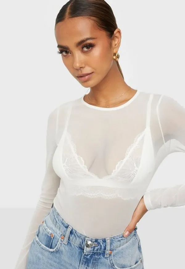 NLY Trend Impress Me Mesh Top Långärmade toppar Vit