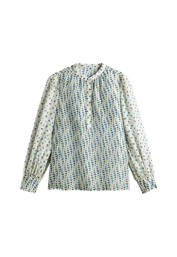 La Redoute - Blus med liten ståkrage och lång puffärm - Brun