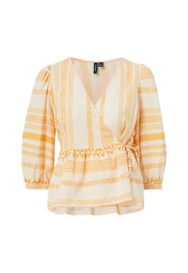 Vero Moda - Omlottblus vmDichte 3/4 Wrap Top - Natur