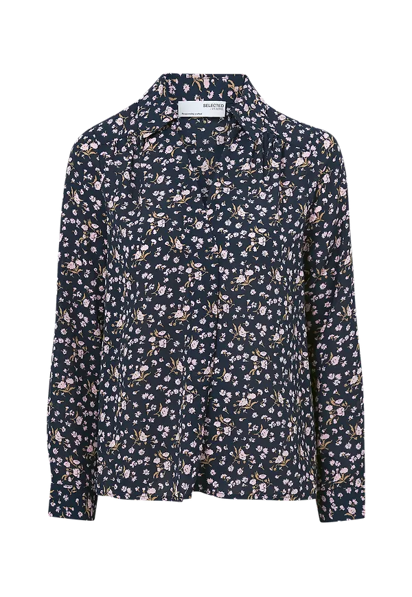 Selected FEMME - Blus slfLina LS Aop Top Noos - Blå