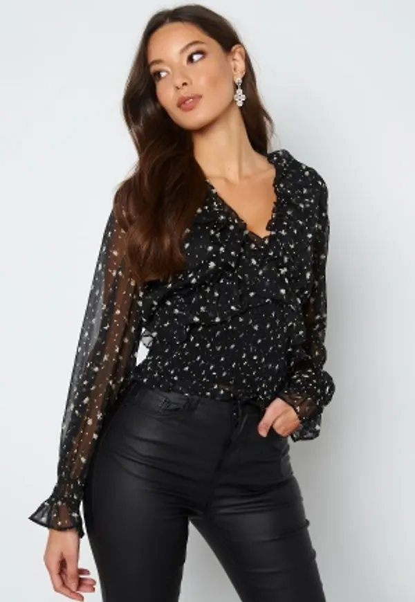 VERO MODA Ulla L/S V-Neck Frill Top Black XL