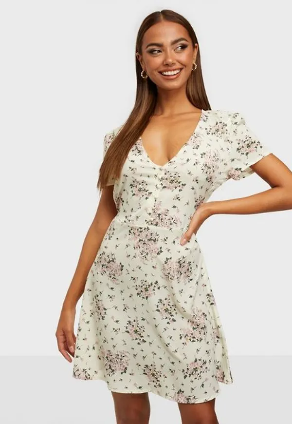 Missguided Half Button Tea Dress Rose Klänning White