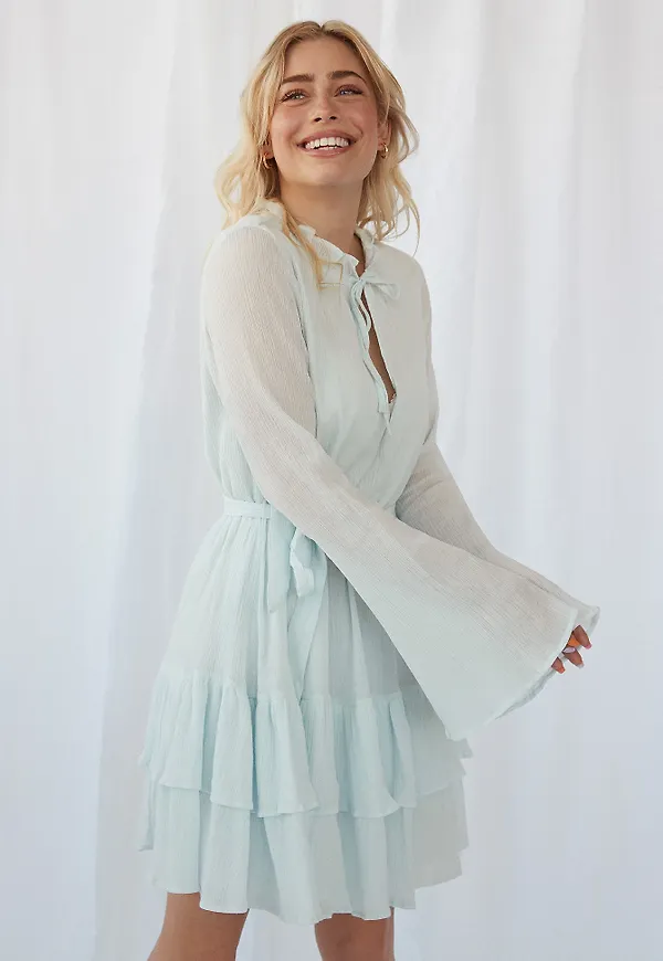 Melissa Bentsen x NA-KD Klänning Med Volangdetalj - Blue